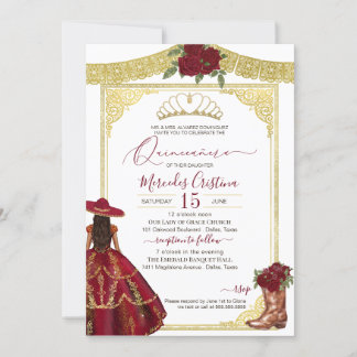 Convite Rosas de Borgonha Elegante Western Charro Quincean