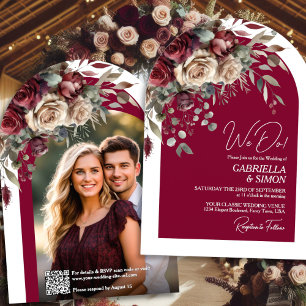 Convite Rosas de Borgonha QR Code & Arquivo de Fotos Casam