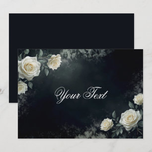 Convite Rosas de casamento brancas elegantes em fundo pret