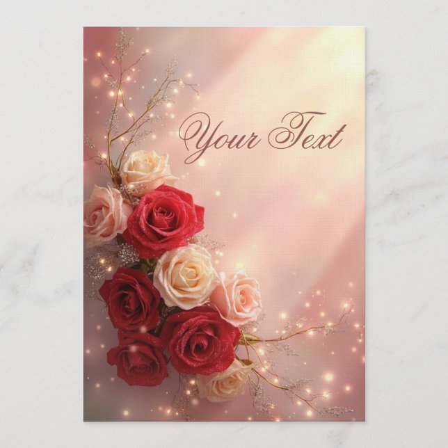 Convite Rosas de casamento de fantasia vermelhas e rosadas (Frente)