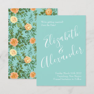 Convite Rosas De Casamento De Peach Aqua Teal Floral