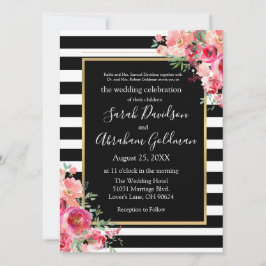Convite Rosas de Casamento Judaico em Black and White Stri