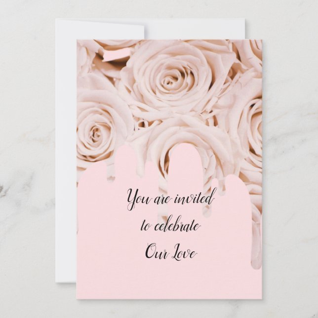 Convite Rosas de casamento pingam texto elegante para cali (Frente)