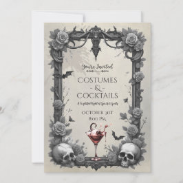 Convite Rosas de Caveira Gótica Assustadora Festa à Fantas