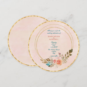 Convite Rosas de cor d'água e quadro geométrico Dourado 