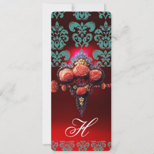 CONVITE ROSAS DE CORAL VERMELHO OURO, MONOGRAMA DAMASCO PR