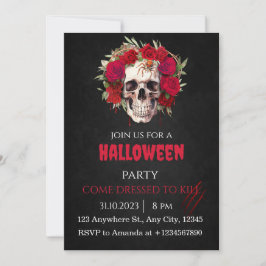 Convite Rosas de crânio do Halloween Adultos