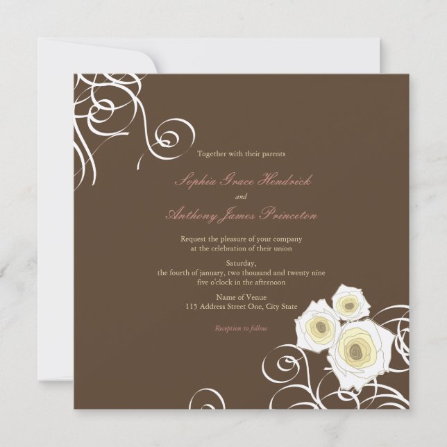 Convite Rosas De Creme E Sujãs Casamento Romântico Elegant (Frente)