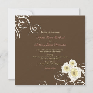 Convite Rosas De Creme E Sujãs Casamento Romântico Elegant