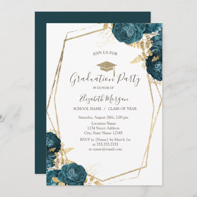 Convite Rosas de descarga de gasolina, Boné de Formando, g (Frente/Verso)