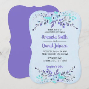Convite Rosas de Flores de Aquarela Azul e Púrpura