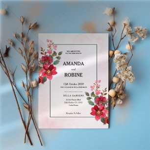 Convite Rosas de Flores Vermelhas Casamento Simples Elegan