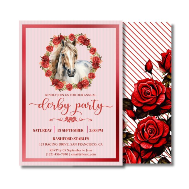 Convite Rosas de Frota do Cavalo (Derby Racing Horse party invitation wreath roses)