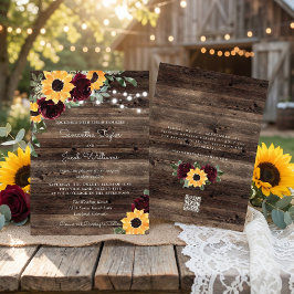 Convite Rosas de Girassol Celeiro Código QR Casamento