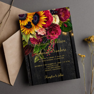 Convite rosas de girassol e de lagosta casamento outono