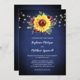 Convite Rosas de girassol Luzes Marinhos Casamento Azul