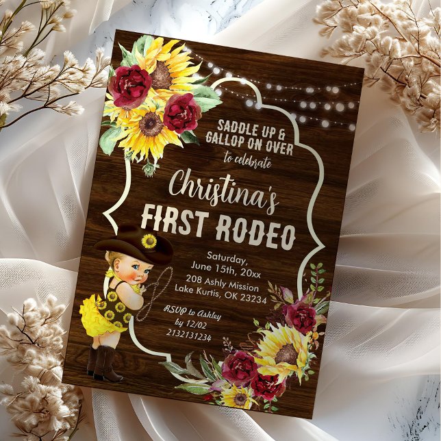 Convite Rosas de girassol ocidental Cowgirl Primeiro Anive (Criador carregado)