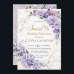 Convite Rosas de Lavanda Lilás Roxo-Quadrado Doce 16 Anive<br><div class="desc">Personalize este elegante e doce convite de 16 anos com uma redação própria,  fácil e rapidamente,  basta pressionar o botão personalizá-lo para reorganizar e formatar o estilo e a colocação do texto. Itens correspondentes disponíveis no repositório! c) O Feliz Cat Studio</div>