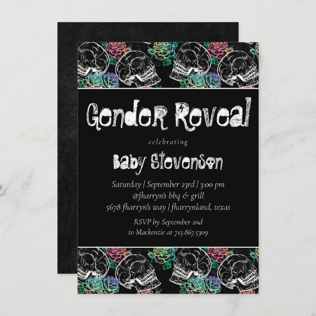 Convite Rosas de madeira do crânio | Revenda de Gênero Pas (Frente/Verso)