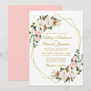 Convite Rosas de Magnolias de Água Elegante Casamento Dou
