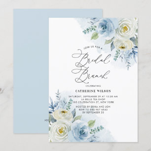 Convite Rosas de maré azul e marfim Brunch