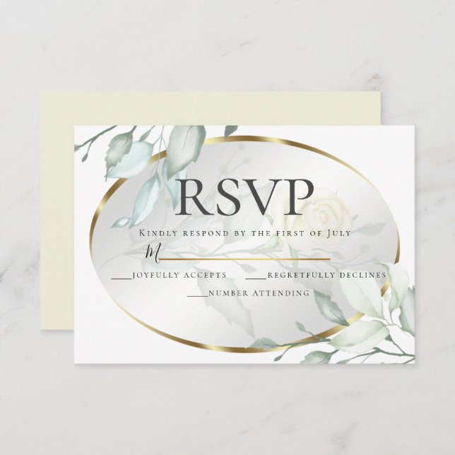 Convite Rosas de marfim amarelo pálido RSVP de Casamento (Frente/Verso)