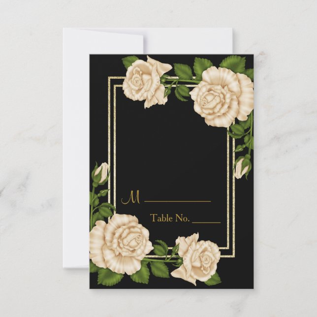 Convite Rosas de marfim elegantes e número de tabela de br (Frente)