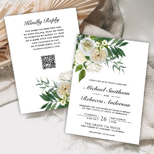 Convite Rosas de Marfim Floral Botânico Código QR Casament