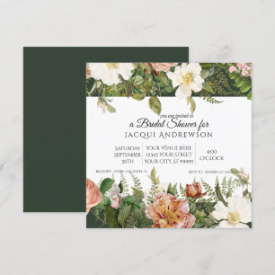 Convite Rosas de Marfim rosa verde Floral Chá de panela