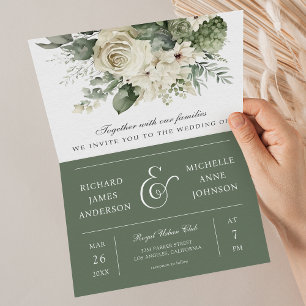 Convite Rosas de Marfim Verde Salvia Código QR Casamento
