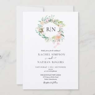 Convite Rosas de Monograma Rústico Kraft para Casamento Fl