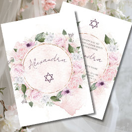 Convite Rosas de Naming de Bebê Judaica Rosa