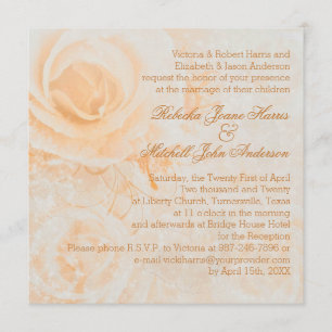 Convite Rosas de natas de pêssego lindíssimas Casamento