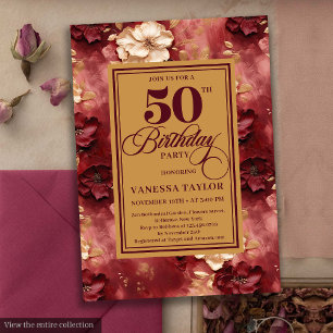 Convite Rosas de ouro de borboleta brilhante 50 anos