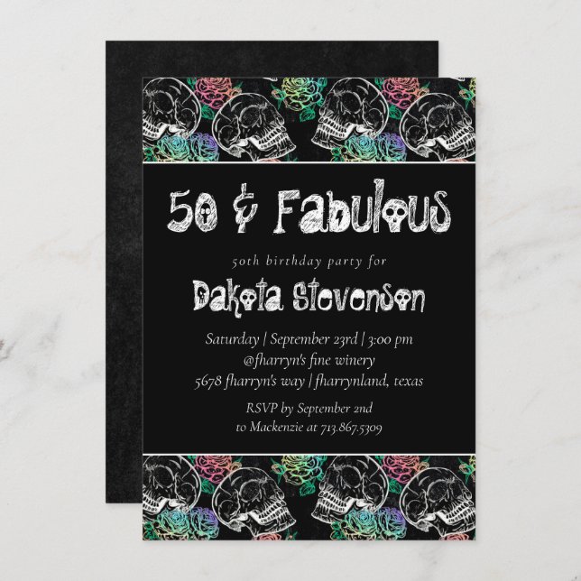 Convite Rosas de Pastel do Crânio do Açúcar | 50.o anivers (Frente/Verso)