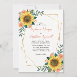 Convite Rosas de Pêssego Moderno Casamento Geométrico