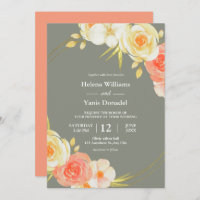 Rosas de Pêssego Russos e Aquarela Floral Verde Sa