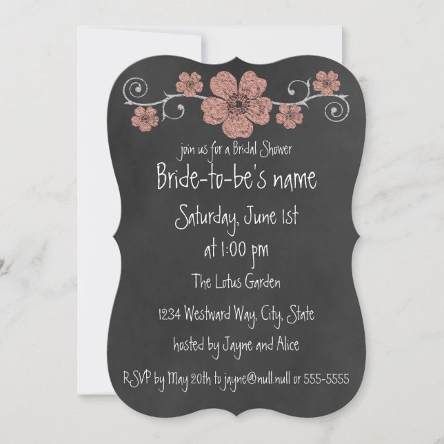 Convite Rosas de pêssego selvagens Chalkboard Bridal (Frente)