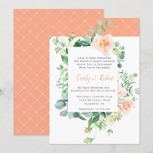 Convite Rosas de Pêssego Vintage Casamento de Latice Bran
