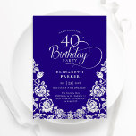 Convite Rosas de prata aniversário de 40 anos púrpura<br><div class="desc">Convite de festas aniversário de 40 anos elegante prateado roxo. Design clássico com rosas, folha prateada falsa e letra de script de tipografia. A Trendy convida o cartão perfeito para uma festa de na moda. Personalize com seus próprios detalhes. Pode ser personalizado para qualquer idade. Impressos convites Zazzle ou modelo...</div>