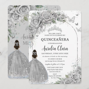 Convite Rosas De Prata Quinceanera Floral Doce 16 Aniversá