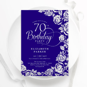 Convite Rosas de Prata Roxo de Aniversário Elegante 70