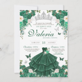 Convite Rosas de Prata Verde Princesa Elegante Quinceanera