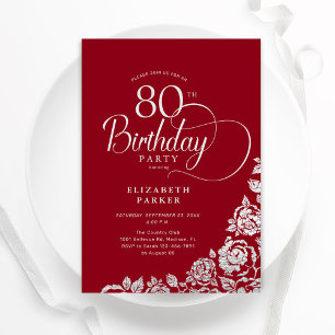 Convite Rosas de Prata Vermelha de Aniversário com 80 simp