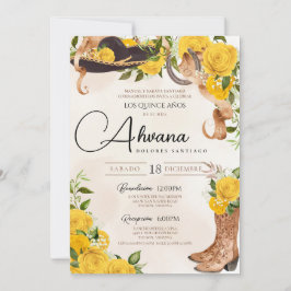 Convite Rosas de Quinceanera Amarelos Vintage Charro Ocide