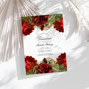 Convite Rosas de Quinceañera, vermelho e Dourado