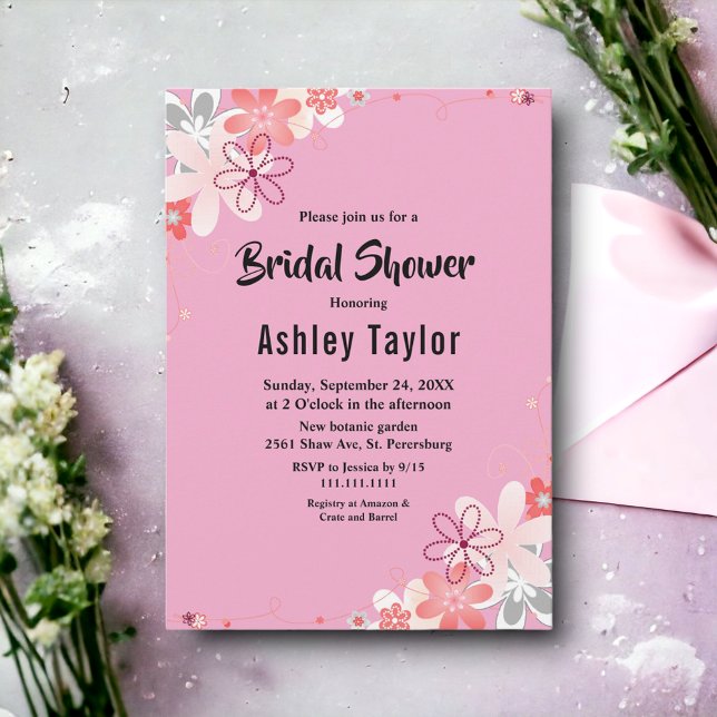 Convite Rosas de Sangue Rosa Blush Chá de panela Floral de (Criador carregado)