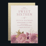 Convite Rosas de Shimmer Floral Doce 16<br><div class="desc">Rosas cor-de-rosa Shimmer Floral Sweet 16 Ver coleção correspondente na nossa Loja de Nest e Niche</div>