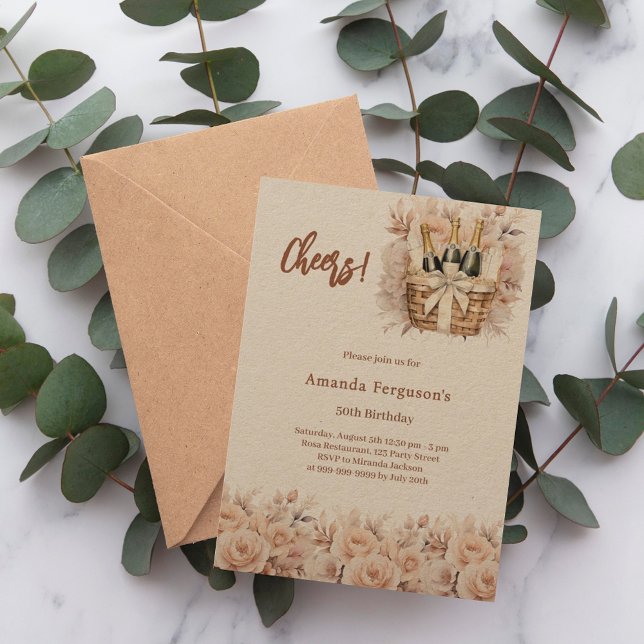 Convite Rosas de torta florais beige artesanato aniversári (Criador carregado)