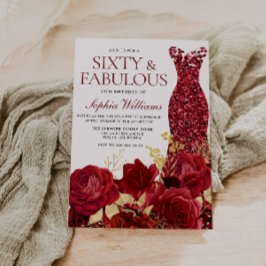 Convite Rosas de Vestido Vermelho Sparkle Dourado Folha 60